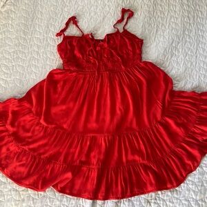 Red tie-front flowy dress
